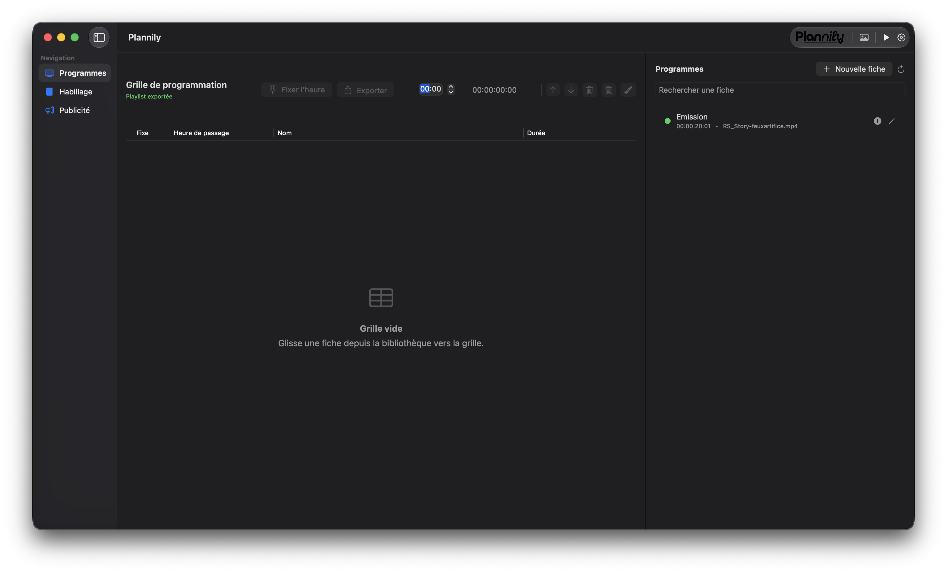 Capture d’écran de l’interface Plannily